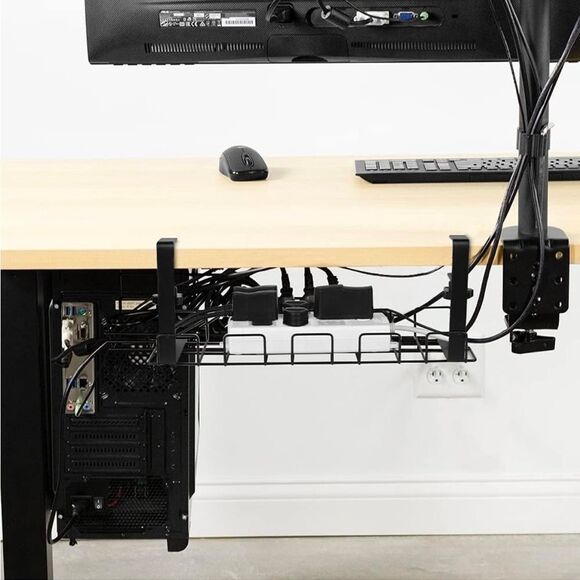 Baskiss Under Desk Cable Management Trays 2 Pack, 16" Clamp Cord Organizer - Picture 9 of 10